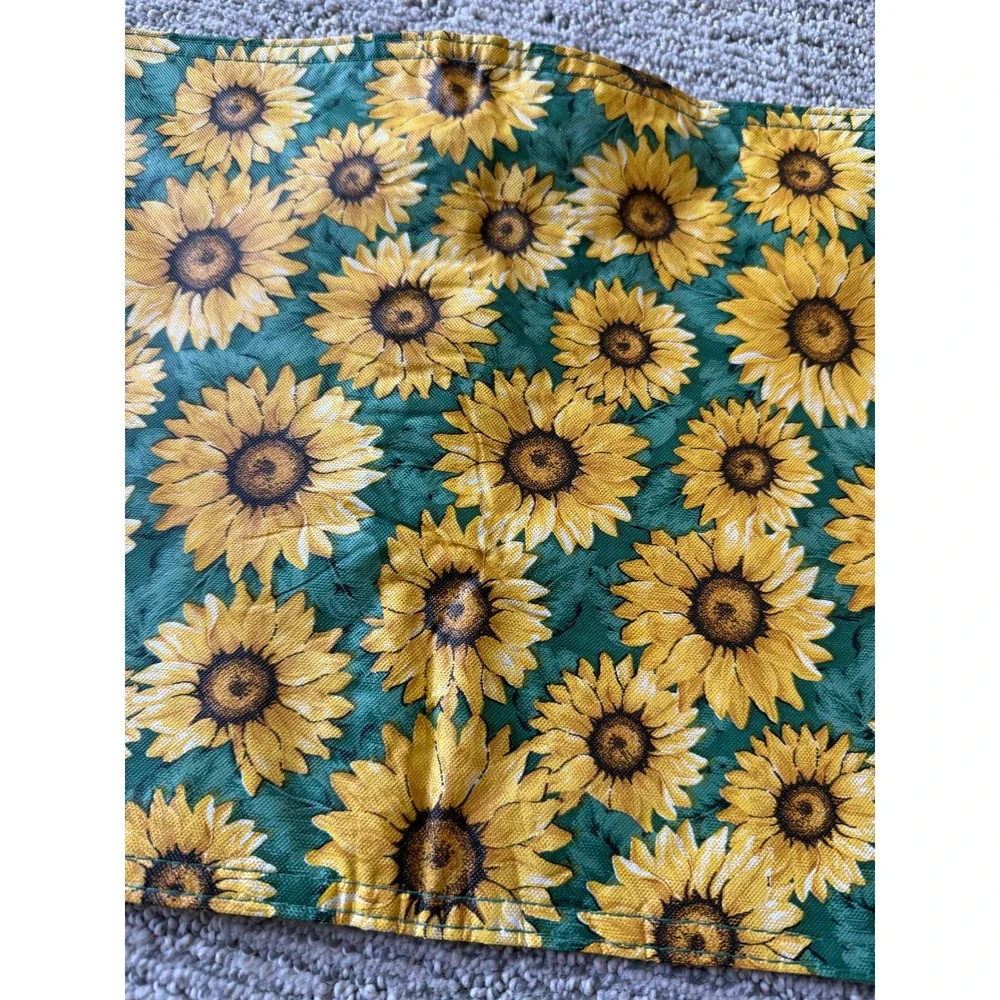 Vintage Sunflower Quilted Placemats Set of 5 Teal Green Yellow Floral Farmhouse